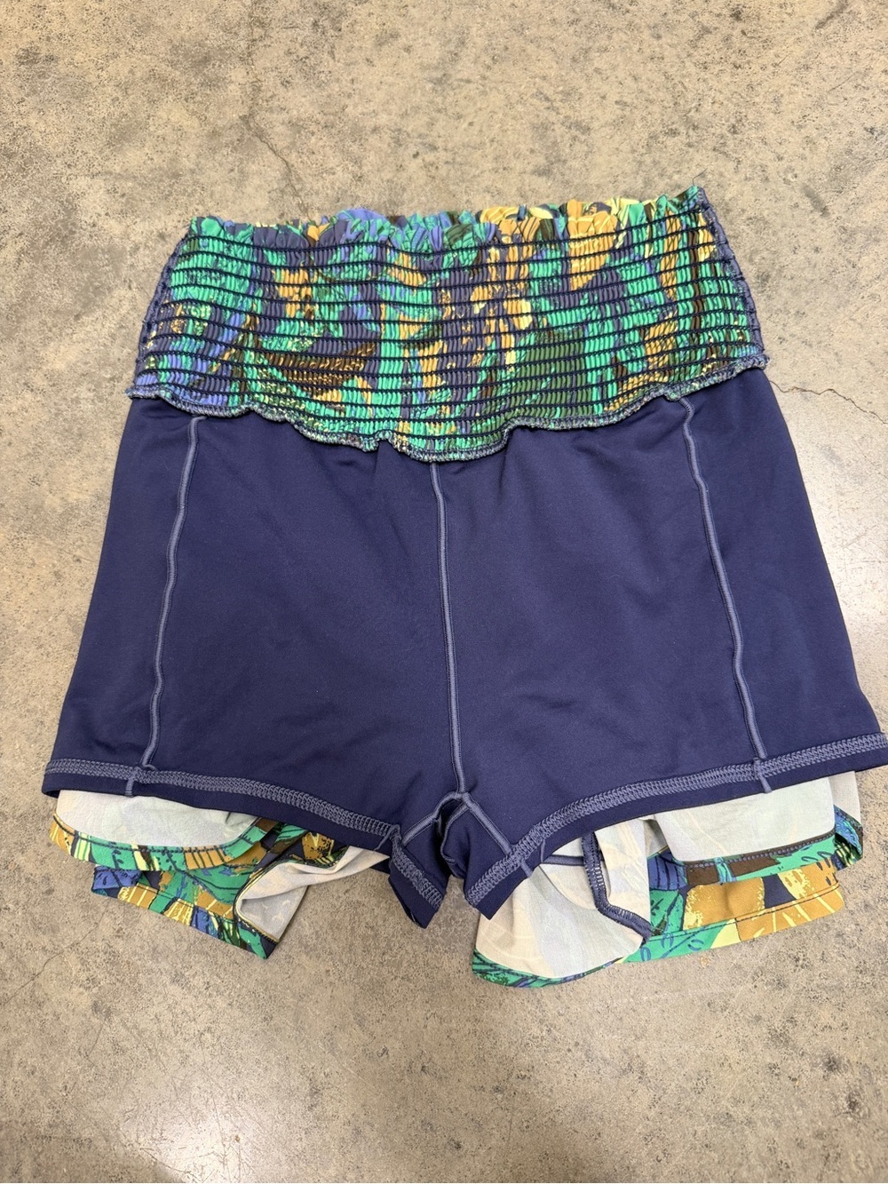 aerie offline Tropical Floral Smocked Waist Shorts - Green, Blue & Yellow - Picture 6 of 6